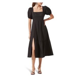 Astr the Label Poplin Puff Sleeve Tiered Midi Dress